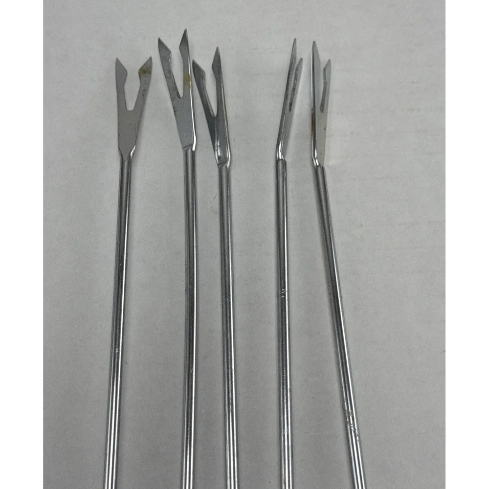 Vintage Fondue Forks Set of 5 Wooden Handle Stainless Steel Color Coded Skewers